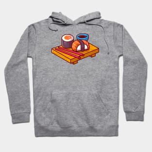 Sushi With Chopstick Cartoon Illustration Hoodie